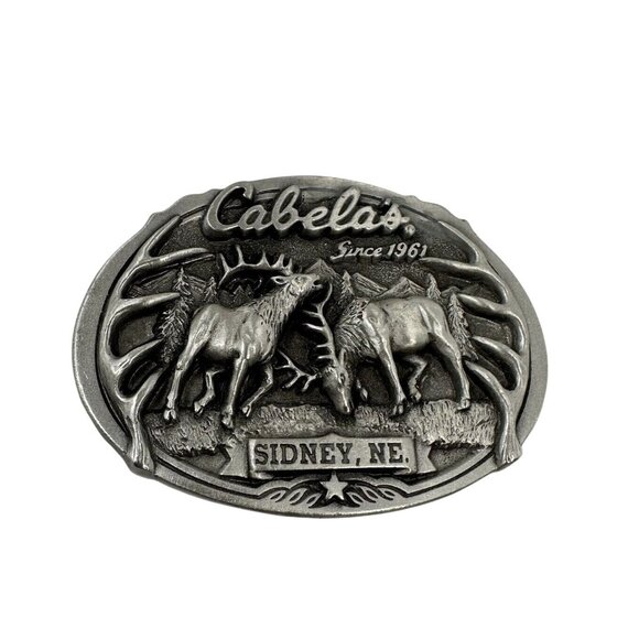 Cabelas Belt Buckle Elk Antlers Sidney Nebraska Belts Buckles Vtg Hunting - Picture 1 of 5